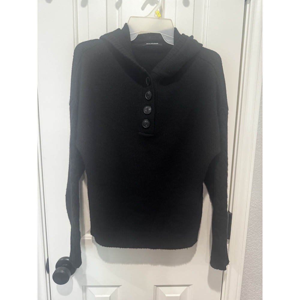 Nadaam Cashmere Wool Blend Hoodie Sweater Black Small XS Henley Button